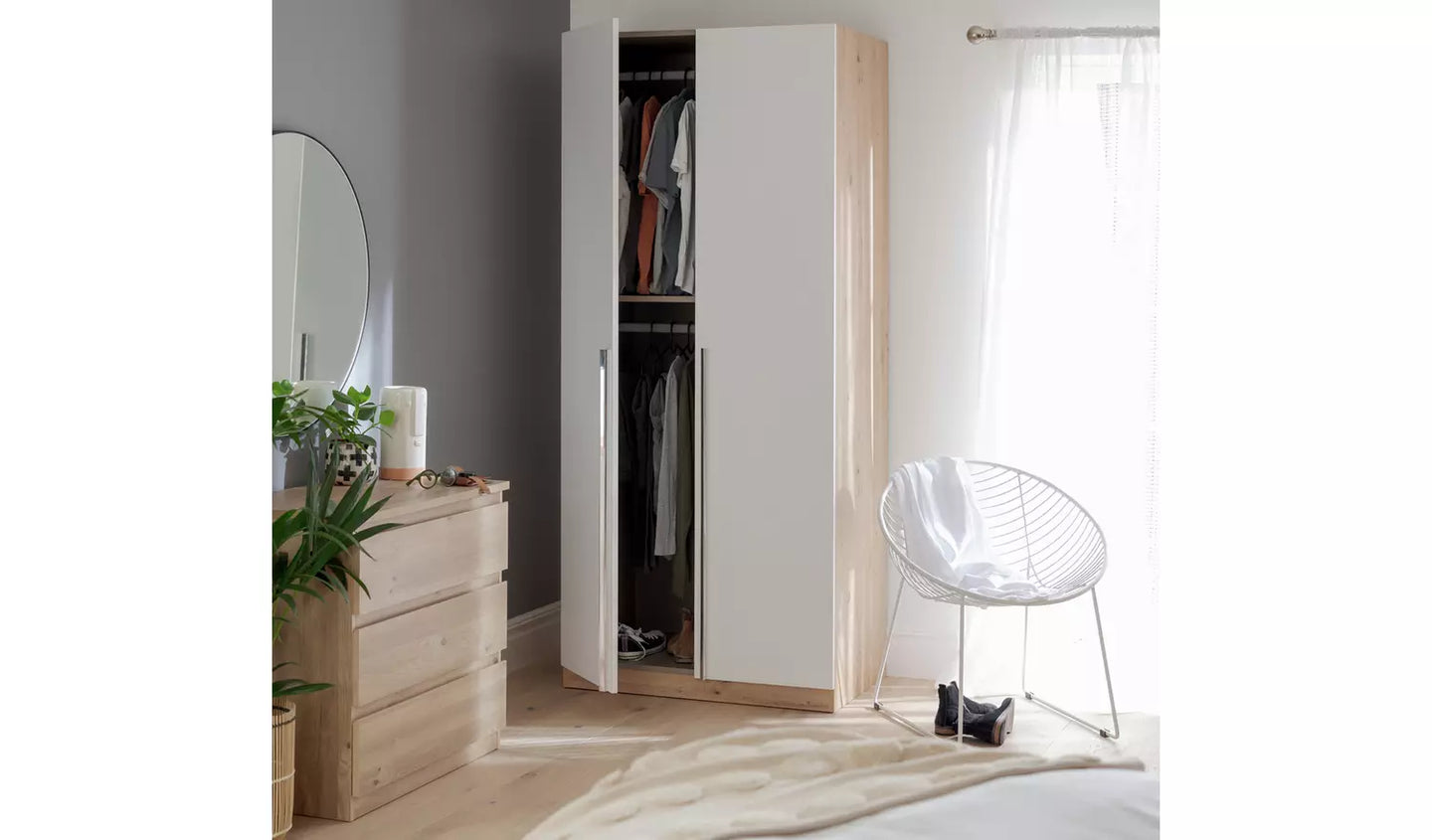 Assembled Habitat Munich 2 Door Wardrobe - White & Oak Effect